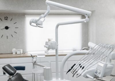 A bright, modern dental office displaying various dental tools and equipment.